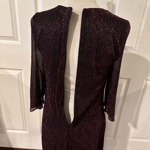Womens Sz 6 Burgundy Metallic Sheath Dress Draped Overlay Party Elegant Evening - Picture 9 of 16